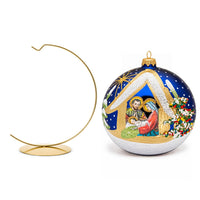Polish Hand Blown Glass Christmas Ornaments Ball Nativity Navy + Stand