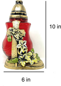 AM Décor Christian Cross Cemetery Memorial Candle | Gravesite Remembrance Decoration | Gla - image 2