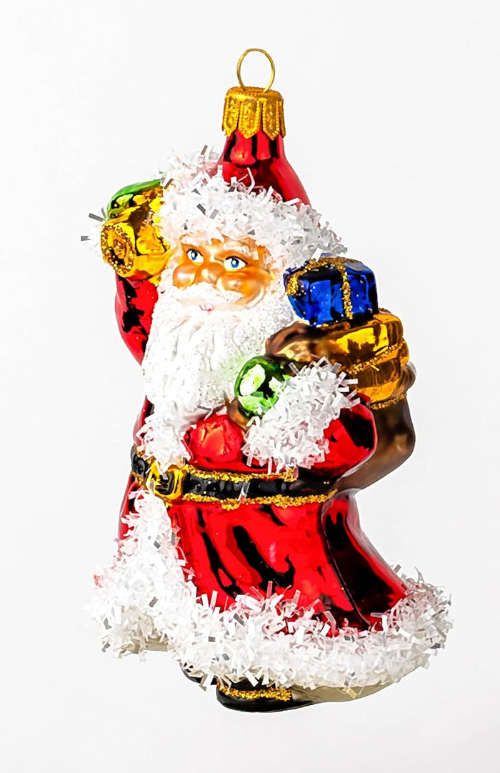 Christmas Tree Ornament Blown Glass Classic Santa, 5 inch, Red, White, Black