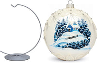 Hand Blown Glass Christmas Ornaments Ball, Frozen Winter 8 in + Stand