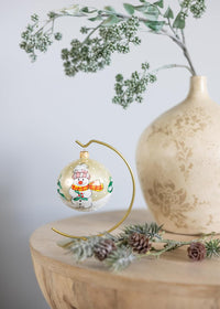 Blown Glass Christmas Ornaments Ball, Snowman & Mistletoe Vanilla Gold 3 in - image 2