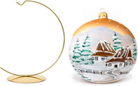 Hand Blown Glass Christmas Ornaments Ball, Cottage Gold 6 in + Stand