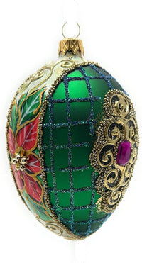 Faberge Egg Hand Blown Glass Christmas Ornaments Balls Green 5 in - image 3