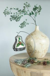 Hand Blown Glass Christmas Bells Ornaments, Mistletoe Leaf 4 in - image 2