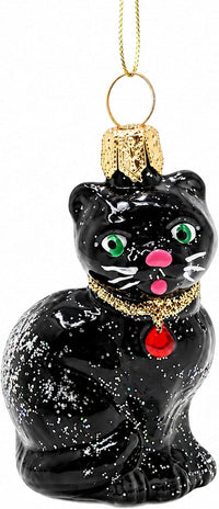 Mini Glass Christmas Ornaments Ball Hand Blown, Black Cat 2 in