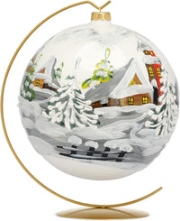 Hand Blown Glass Christmas Ornaments Ball, First Snow White 8 in + Stand