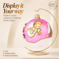 Angel with House and Holiday Tree Christmas Ornament Blown Glass Ball 3-inch (Pink) - image 5