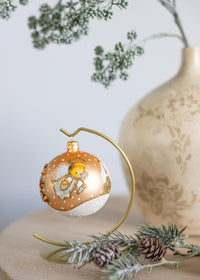 Christmas Ornament Angel with House and Holiday Tree Blown Glass Ball 3-inch (Gold Matte) - image 2