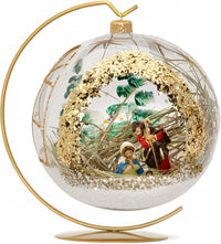 Nativity Scene Glass Christmas Ornament 6" Ball + Stand