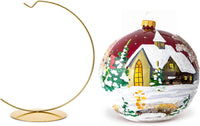 Hand Blown Glass Christmas Ornaments Ball, Cottage Burgundy 6 in + Stand
