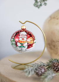 Hand Blown Glass Christmas Ornaments Ball, Snowman & Mistletoe Red 3 in - image 4