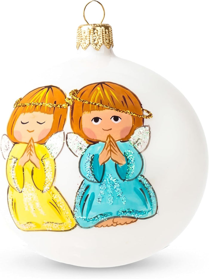 Hand Blown Glass Christmas Ornaments Ball, Praying Angel White 3 in