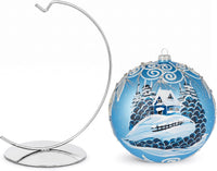 Hand Blown Glass Christmas Ornaments Ball, Wonderland Blue 8 in + Stand