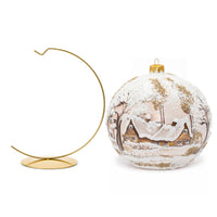 Polish Hand Blown Glass Christmas Ornaments Ball White Cottage + Stand