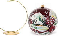 Hand Blown Glass Christmas Ornaments Ball, Cottage Burgundy 8 in + Stand