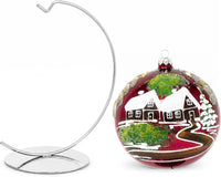 Hand Blown Glass Christmas Ornaments Ball, Countryside Burgundy 6in + Stand