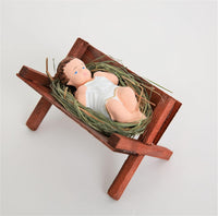 Baby Jesus in Wooden Manger Laying on Natural Hay Small 4-inch Nativity Figurine - image 3