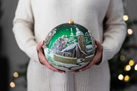 Hand Blown Glass Christmas Ornaments Ball, Chapel Green 8 in + Stand - image 2