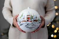 Hand Blown Glass Christmas Ornaments Ball, First Snow White 8 in + Stand - image 2