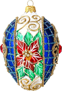 Faberge Egg Hand Blown Glass Christmas Ornaments Balls Sapphire Matte 5 in