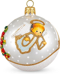 Hand Blown Glass Christmas Ornaments Ball, Angel & House White Silver 3 in