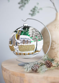 Hand Blown Glass Christmas Ornaments Ball, Chapel Green 6 in + Stand - image 2
