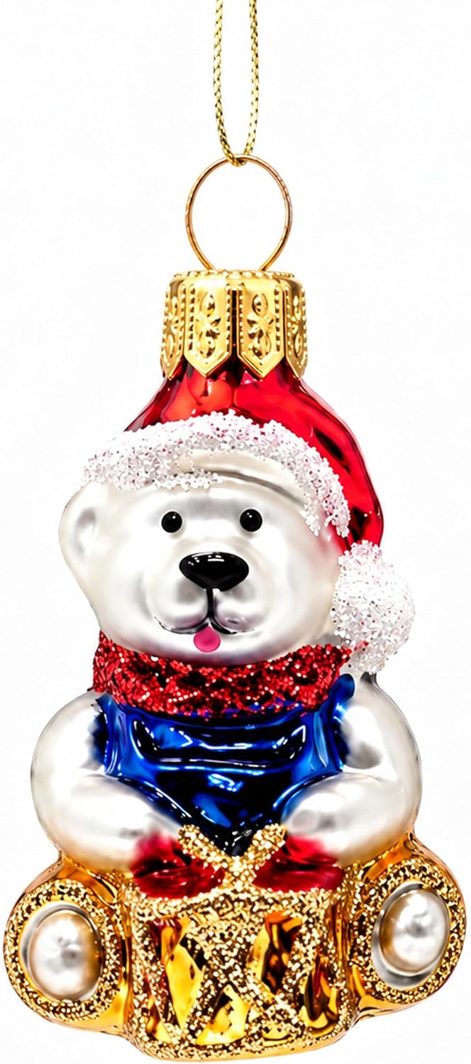 Mini Glass Christmas Ornaments Ball Hand Blown, Polar Bear 2 in