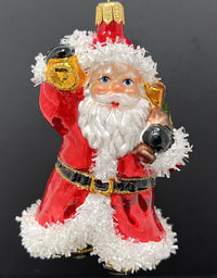 Christmas Tree Ornament Blown Glass Classic Santa, 5 inch, Red, White, Black - image 2