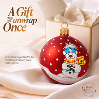Hand Blown Glass Christmas Ornaments Ball, Snowman & Mistletoe Red 3 in - image 9