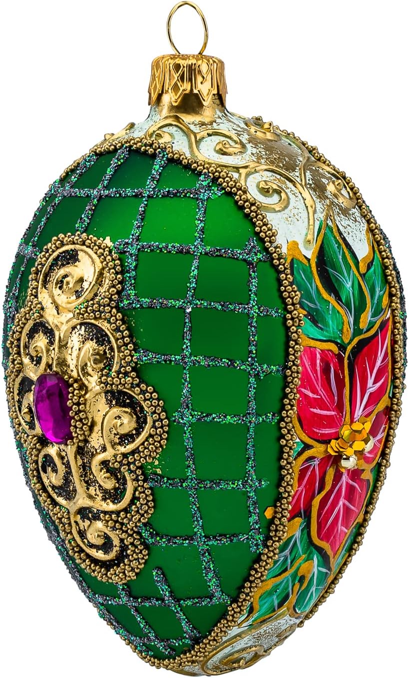 Faberge Egg Hand Blown Glass Christmas Ornaments Balls Green 5 in