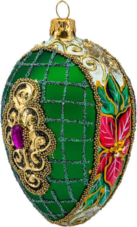 Faberge Egg Hand Blown Glass Christmas Ornaments Balls Green 5 in