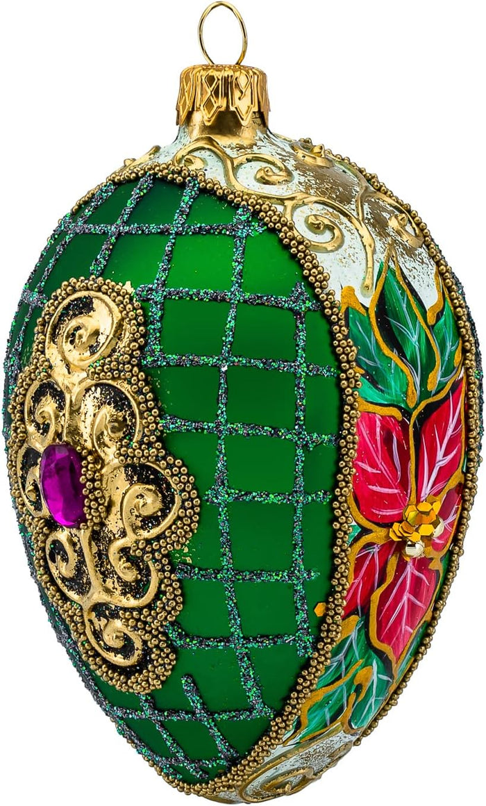 Faberge Egg Hand Blown Glass Christmas Ornaments Balls Green 5 in