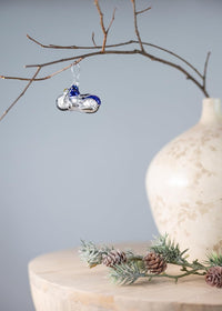 Mini Glass Christmas Ornaments Ball Hand Blown, Blue Motorcycle 2 in - image 5
