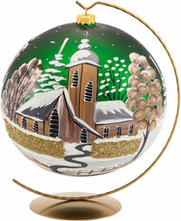 Hand Blown Glass Christmas Ornaments Ball, Chapel Green 8 in + Stand