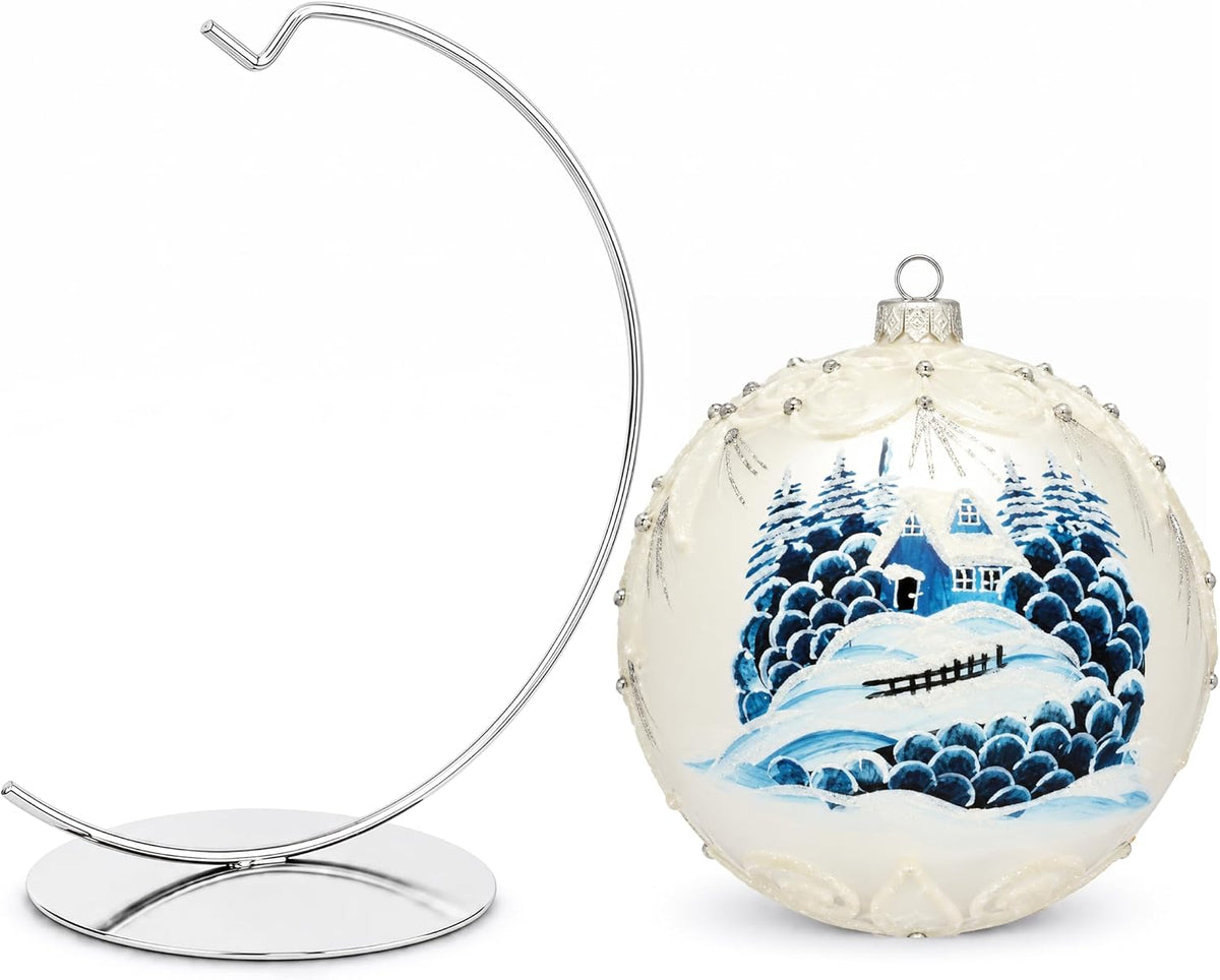 Hand Blown Glass Christmas Ornaments Ball, Frozen Winter 8 in + Stand