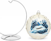 Hand Blown Glass Christmas Ornaments Ball, Frozen Winter 8 in + Stand