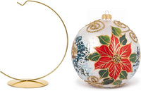 Hand Blown Glass Christmas Ornaments Ball, Wintry Silver 6 in + Stand