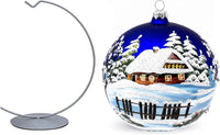 Hand Blown Glass Christmas Ornaments Ball, Winter Night 6 in + Stand