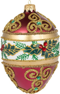 Faberge Egg Hand Blown Glass Christmas Ornaments Balls Burgundy Gloss 5 in