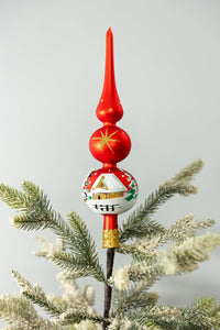 Finial Glass Christmas Vintage Tree Topper, Red Snowflake 15 in - image 3