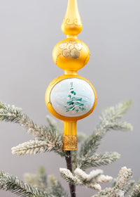 Finial Glass Christmas Vintage Tree Topper, Gold Wave 12 in | Vintage christmas tree toppe - image 2