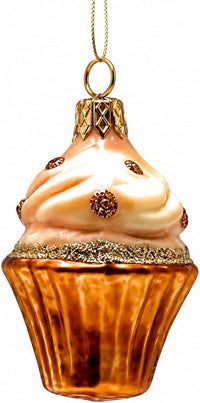Mini Glass Christmas Ornaments Ball Hand Blown, Cream Cupcake 2 in