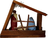 Wooden Nativity Set Figures Indoor Scene with Holy Family Stable White - image 4