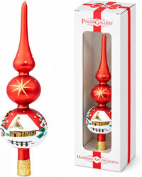 Finial Glass Christmas Vintage Tree Topper, Red Snowflake 12 in