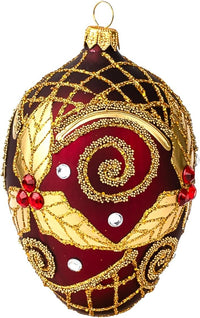 Faberge Egg Hand Blown Glass Christmas Ornaments Balls Burgundy Matte 5 in - image 3