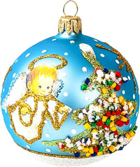 Hand Blown Glass Christmas Ornaments Ball, Baby's 1st Christmas Blue 3 in - image 6