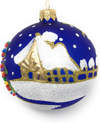Hand Blown Glass Christmas Ornaments Ball, Angel & House Navy Blue 3 in - image 4