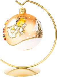 Christmas Ornament Angel with House and Holiday Tree Blown Glass Ball 3-inch (Gold Matte) - image 3