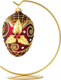 Faberge Egg Hand Blown Glass Christmas Ornaments Balls Burgundy Matte 5 in - image 2