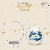 Hand Blown Glass Christmas Ornaments Ball, Frozen Winter 8 in + Stand - image 2